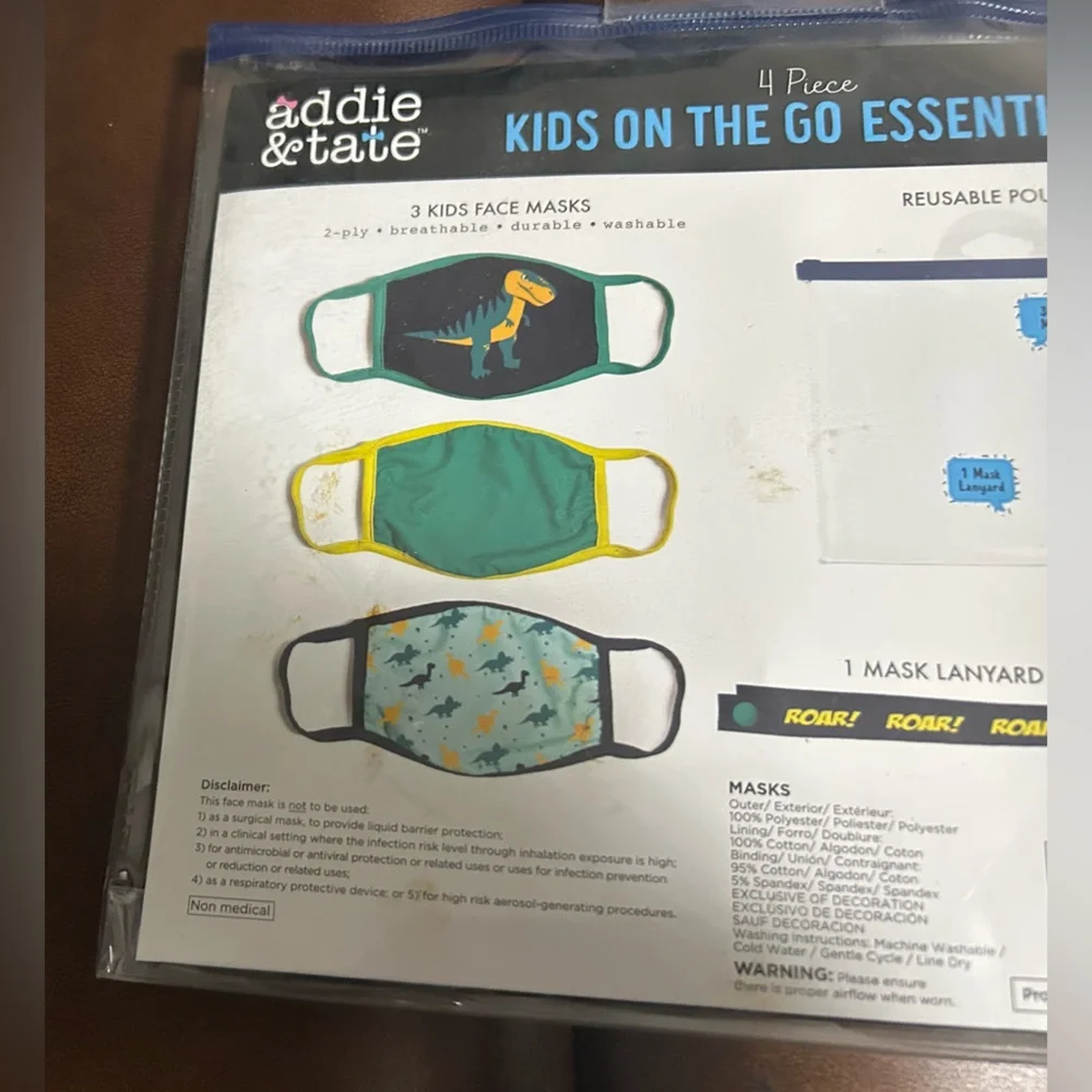 Dinosaur Kids Face Mask and Lanyard Set